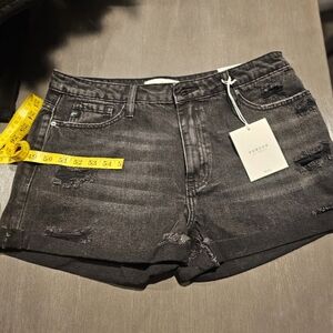 NWT Black Jean Shorts KANCAN Frayed Cuffed Hem and Distressed High Rise SZ XL